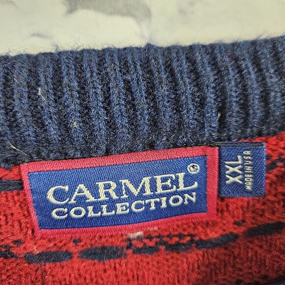 Vintage Carmel Collection Sweater Mens XXL Red Blue Cosby Grandpa Acrylic - Picture 4 of 5